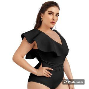 Plus Ruffle Trim One Piece Swimsuit